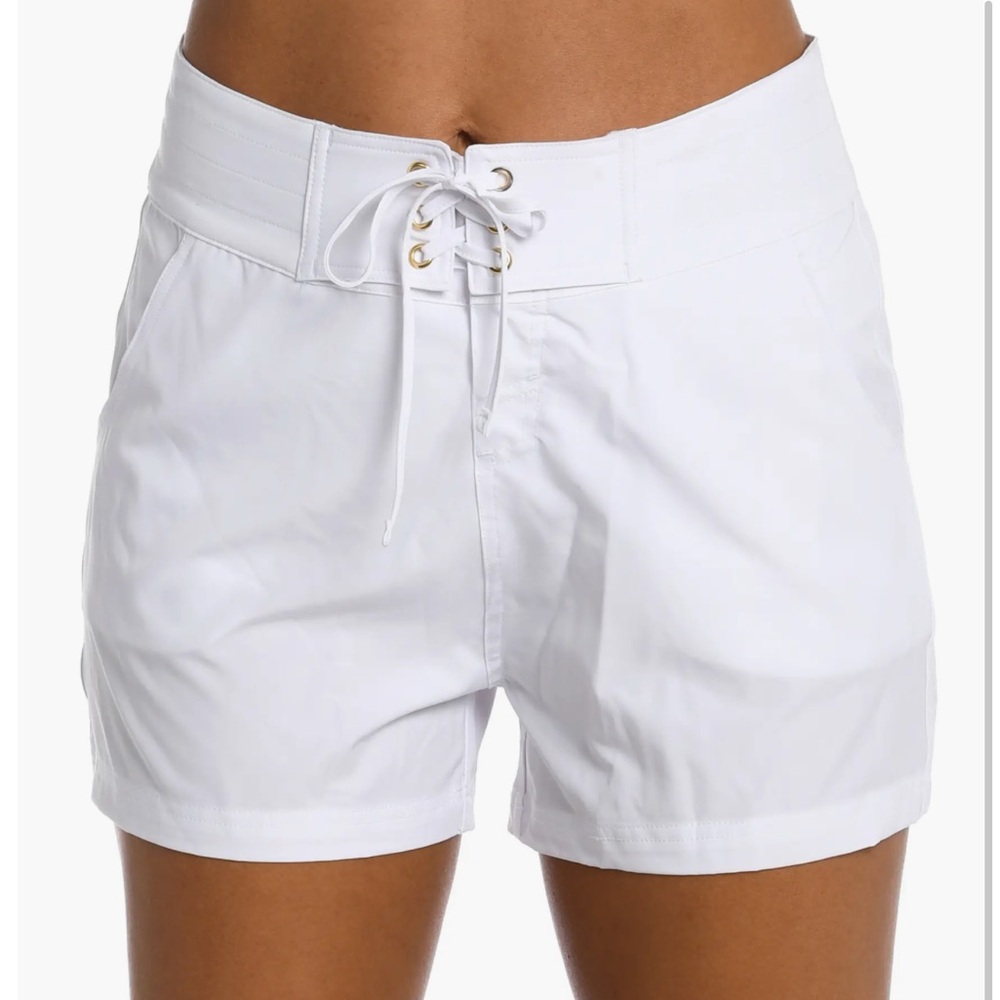 NEW Womens La Blanca Swim Wear 3” Board Shorts ~ White ~ Medium 8/10 Cover Up